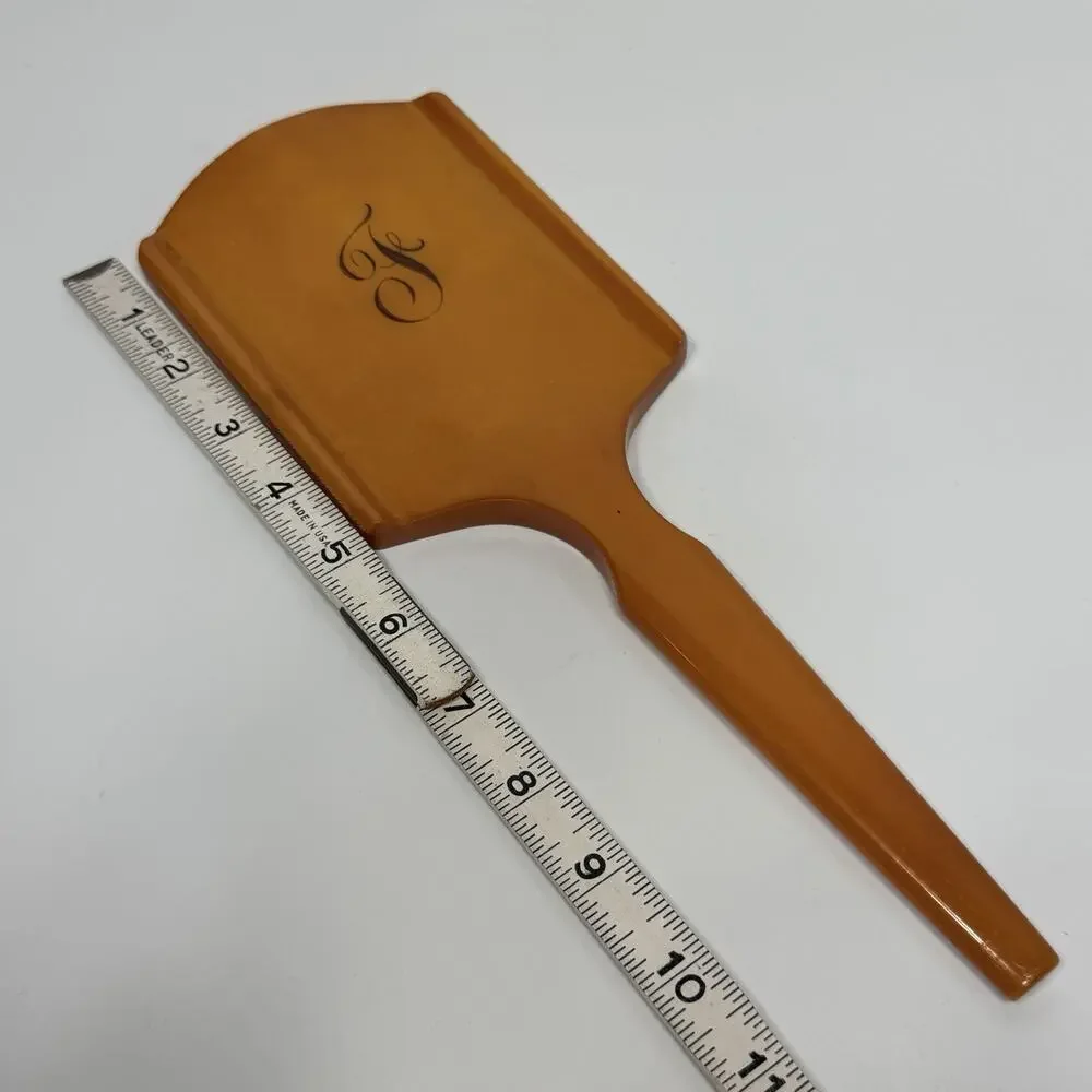 Butterscotch Bakelite Beveled Glass Handheld Vanity Mirror Elizabeth Arden 12